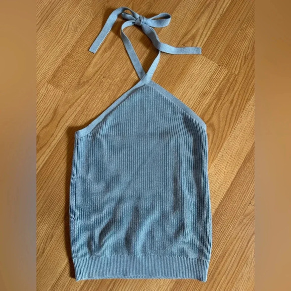 J. Crew Tops - J crew cotton cashmere blend blue halter top size medium